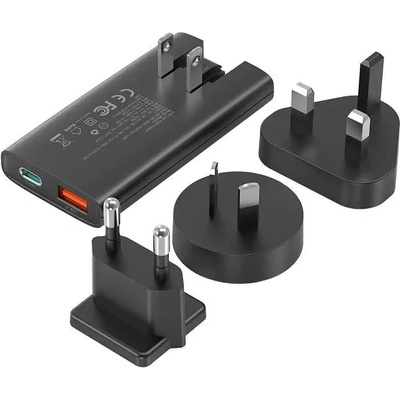 Choetech Мини зарядно устройство за пътуване Choetech PD6011, PD65W, GaN, USB-A + USB-C, черно (KXG0079507)