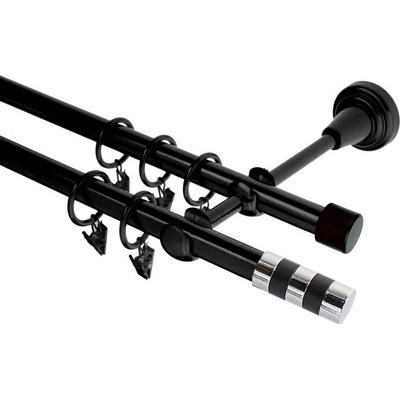 OK-GarnýžeCZ Garnýž kovová dvouřadá 19mm Sigma černá 150 cm do stěny / kroužky s žabkou