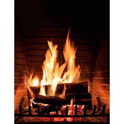 Plagát, Obraz - Fireplace burning wood logs, cozy warm home christmas time, Rawf8, 30 × 40 cm