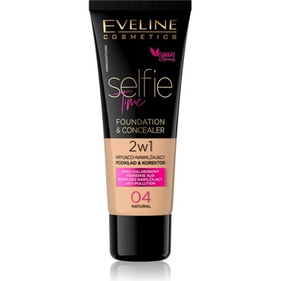 Eveline Cosmetics Selfie Time грим и коректор 2 в 1 цвят 04 Natural 30ml