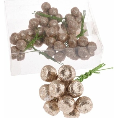 Přízdoba Kuličky na drátku 1,5cm, 72ks, champagne s glitry