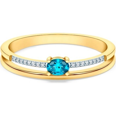 Savicki Zásnubný prsteň dvojfarebné zlato modrý topás diamanty SAVPI KU 40680 Z