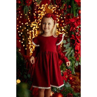 Dívčí šaty tmavě červenou barvu s nádechem do vínové Lily Grey s krajkou – Zboží Dáma