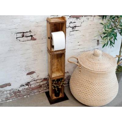 Chic Antique Dřevěný hnědý antik stojan na toaletní papír Brick Moulds - 15*95*10 cm - Chic Antique