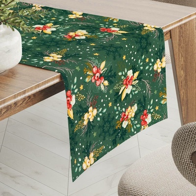 Biante bavlna běhoun Sandra SA-713 Vánoční cesmíny na zeleném 35x180cm