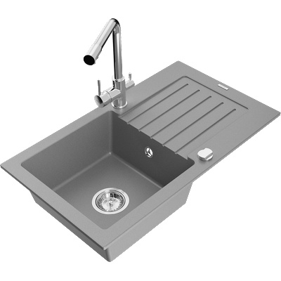 Mexen Pablo гранитна мивка с 1 отделение с отцедник и кухненски смесител Duero, сив - 6510-71-671600-00 (6510-71-671600-00)