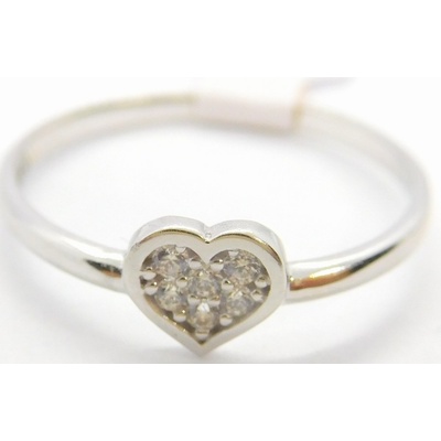 Klenoty Budín Srdíčkový zásnubní prsten z bílého zlata se zirkony HK1253