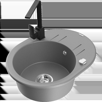 Kevin гранитна мивка с 1 отвор с странична повърхност и кухненски смесител Rita, сив - 6517-71-670300-70 (6517-71-670300-70)