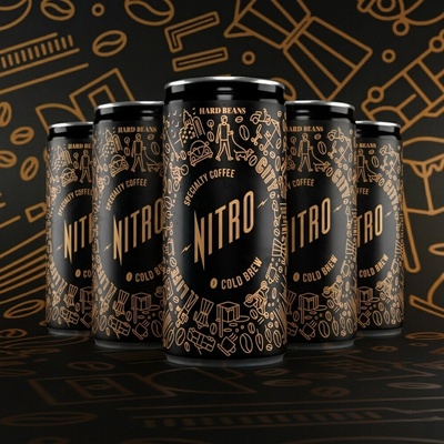 Hard Beans Nitro Cold Brew Colombia Výběrová káva s dusíkem Bez cukru 5 x 200 ml
