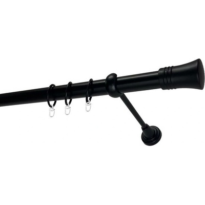 OK-GarnýžeCZ Garnýž kovová jednořadá 25mm Capri černá 310 cm do stěny / kroužky s háčkem