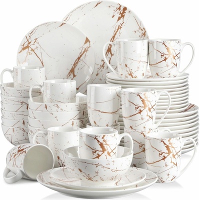 LOVECASA GOLD SPLASH White porcelánová jedálenská sada 48 dielna