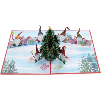 Kiriori Поздравителна картичка Kiriori Pop-up - Джуджета с елха (CSRCH209PANO)