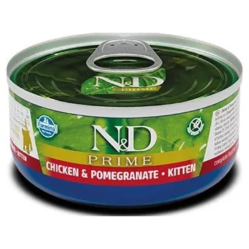 Farmina N&D Cat Prime Chicken & Pomegranate Kitten - Пълноценна храна за подрастващи котенца, бременни и кърмещи котки с пилешко филе, пилешко бутче и нар, 70 гр