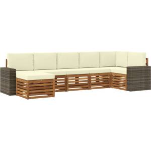 vidaXL Комплект дивани за открито 7 бр. Натурален и Крема (3384636)