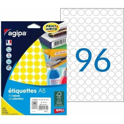 Etikety kruhové 15mm Agipa A5 žlté AG114314