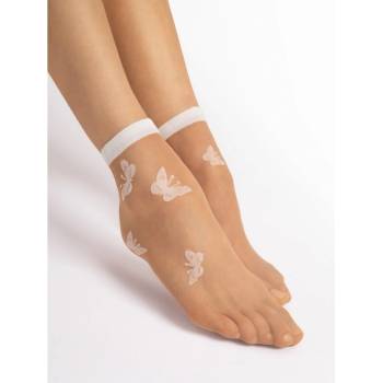 Fiore Silonkové ponožky s motivem motýlů g 1166 summer 15 DEN tělová/bílá