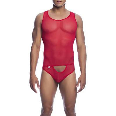 Мъжко секси боди, прозрачно и изрязано - MOB Bodysheer Red S/M (D-243563)