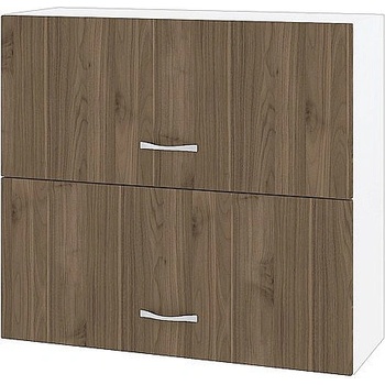 ИРИМ Горен шкаф с две хоризонтални врати Сити БО-12 бяло гладко / орех адмирал 80 см