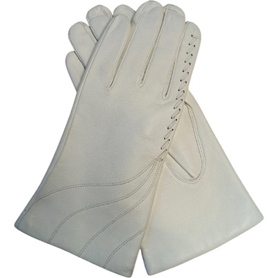 Junek kožené dámské rukavice s vyšívkou,průpletem bílé