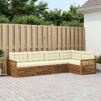 vidaXL Комплект дивани за открито 5 pcs Натурален и Крема (3383358)