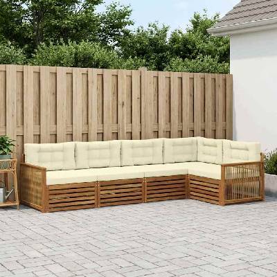 vidaXL Комплект дивани за открито 5 pcs Натурален и Крема (3383358)