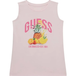 GUESS Бледо розов потник за момиче с плодове и розов надпис Guess
