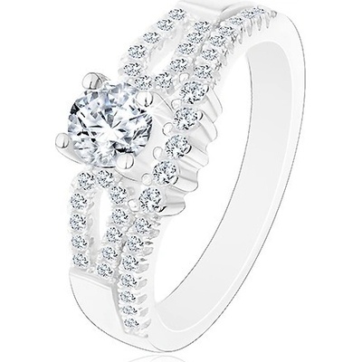 Šperky eshop Blýskavý zásnubní prsten stříbro 925 výřezy na ramenech čiré zirkony J16.07