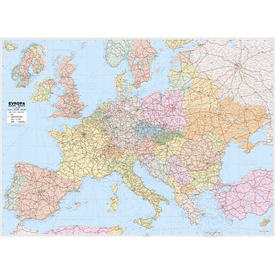 Evropa silniční velká - nástěnná mapa 156 x 114 cm, lamino + 2 lišty