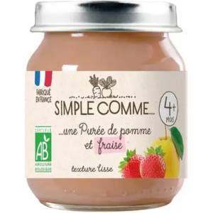 Simple Comme Био плодово пюре Simple Comme - С ябълка и ягода, 4 м+, 125 g (3288131900292) - ozone