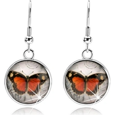 Šperky eshop cabochon s vypouklým čirým sklem oranžovočerný motýlek SP73.09