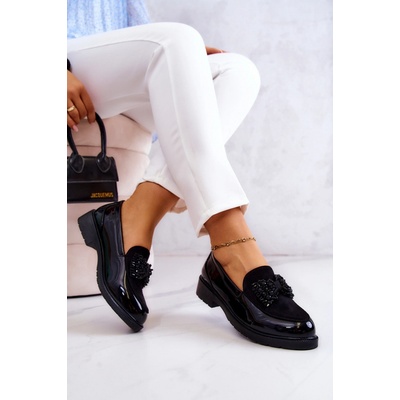 S. Barski Elegantní Lakované Mokasíny Loafery Černé