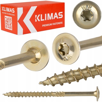 Konstrukční vrut do dřeva KLIMAS 10x320 TORX talířová hlava TX40 žlutý Zn (25 ks v balení)