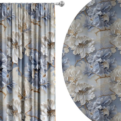 Soovi Home Zatemňovací záves Blue Grace – elegantný kvetinový vzor v bledomodrej a krémovej s jemným zlatým detailom Veľkosť: 140x300 na riasiaci pás