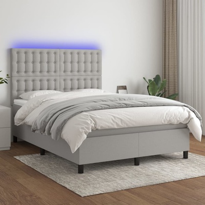 vidaXL 11461.3135197 Boxspring postel s matrací a LED světle šedá textil