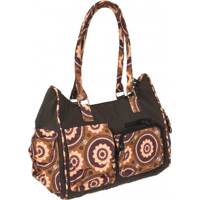 Sanu Babu bavlněná kabelka s potiskem mandal na zip 34x17x27cm + 25cm ucha Hnědá