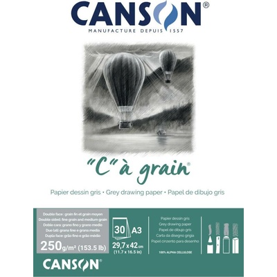 Canson "C" A' GRAIN lepený 250g, A3 30l ŠEDÝ