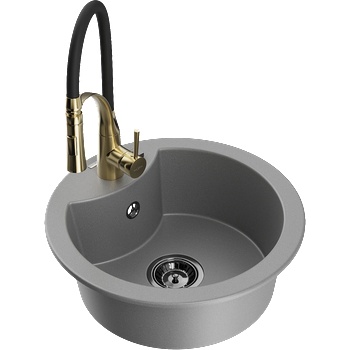 Mexen Diego гранитна мивка с 1 отделение и кухненски смесител Aster, сива - 6512-71-73450-57-B (6512-71-73450-57-B)