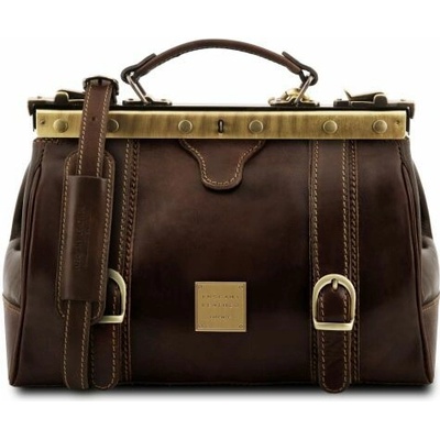 Tuscany Leather taška Doctor Gladstone s prednými remienkami Monalisa Tmavohnedá