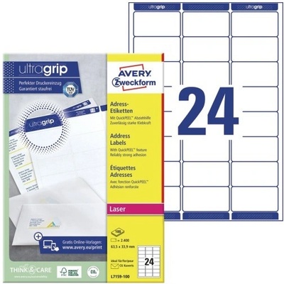 Avery Zweckform Adresní etikety QuickPEEL 100 listů A4 bílé 63,5 x 33,9 mm pro laser L7159-10