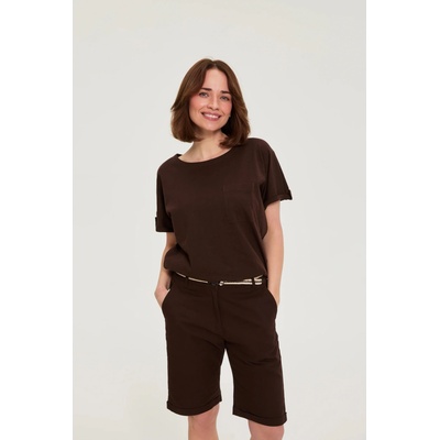 Moodo Памучна блуза с джоб кафява Moodo Moodo | Kafyav | ЖЕНИ | XXL