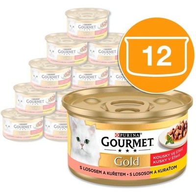 Gourmet Консерва Gourmet GOLD - парчета в сос с сьомга и пиле, 12 x 85г