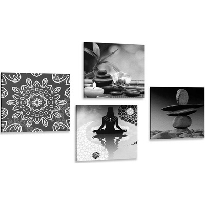 Set obrazů harmonie Feng Shui v černobílém provedení - 4x 40x40