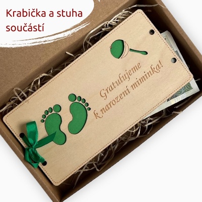 PanDatel Dřevěné pouzdro na peníze - NAROZENÍ DÍTĚTE - nožičky