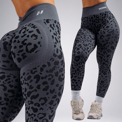 Nebbia Kompresní push-up legíny s leopardím vzorem PRIMAL 849 černé