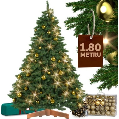 Deuba Umelý vianočný strom Premium 180 cm + banky + svetelná reťaz