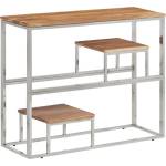 vidaXL Конзолна маса, сребриста, неръждаема стомана и дърво масив (350015)