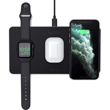 Satechi Trio Wireless Charging Pad - док станция и поставка за безжично зареждане на Qi устройства, Apple Watch и Apple AirPods (черен)