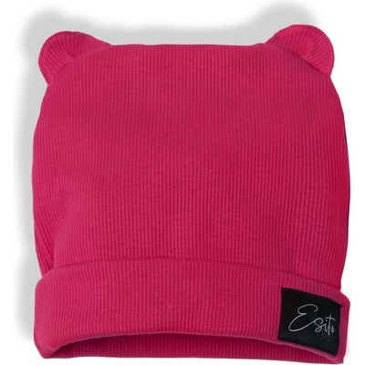 ESITO Zimná rebrovaná čiapka s uškami Color HOT pink ružová