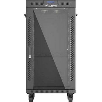 Lanberg Rack Cabinet 19" Free-Standing 22U/600X600 (FlAT Pack) With Glass Door LCD Black V2 (FF01-6622-12BL)