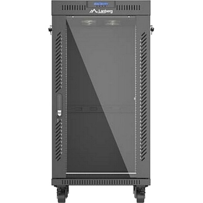Lanberg Rack Cabinet 19" Free-Standing 22U/600X600 (FlAT Pack) With Glass Door LCD Black V2 (FF01-6622-12BL)